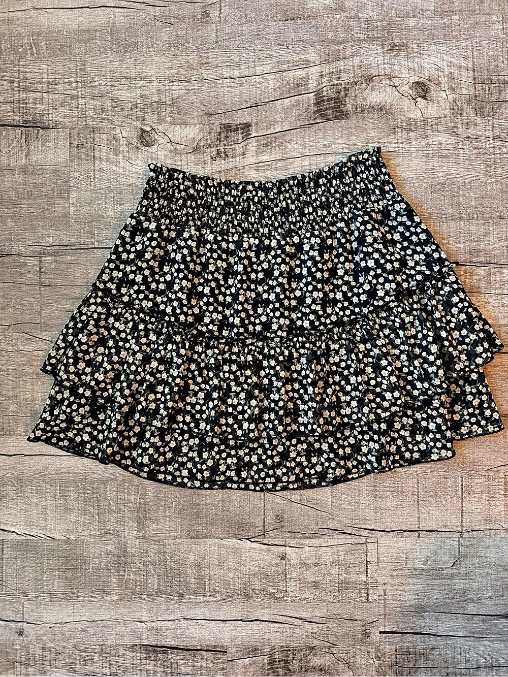 Altard State Floral Mini Skirt in Black & Yellow/White Ditsy Floral Pattern
